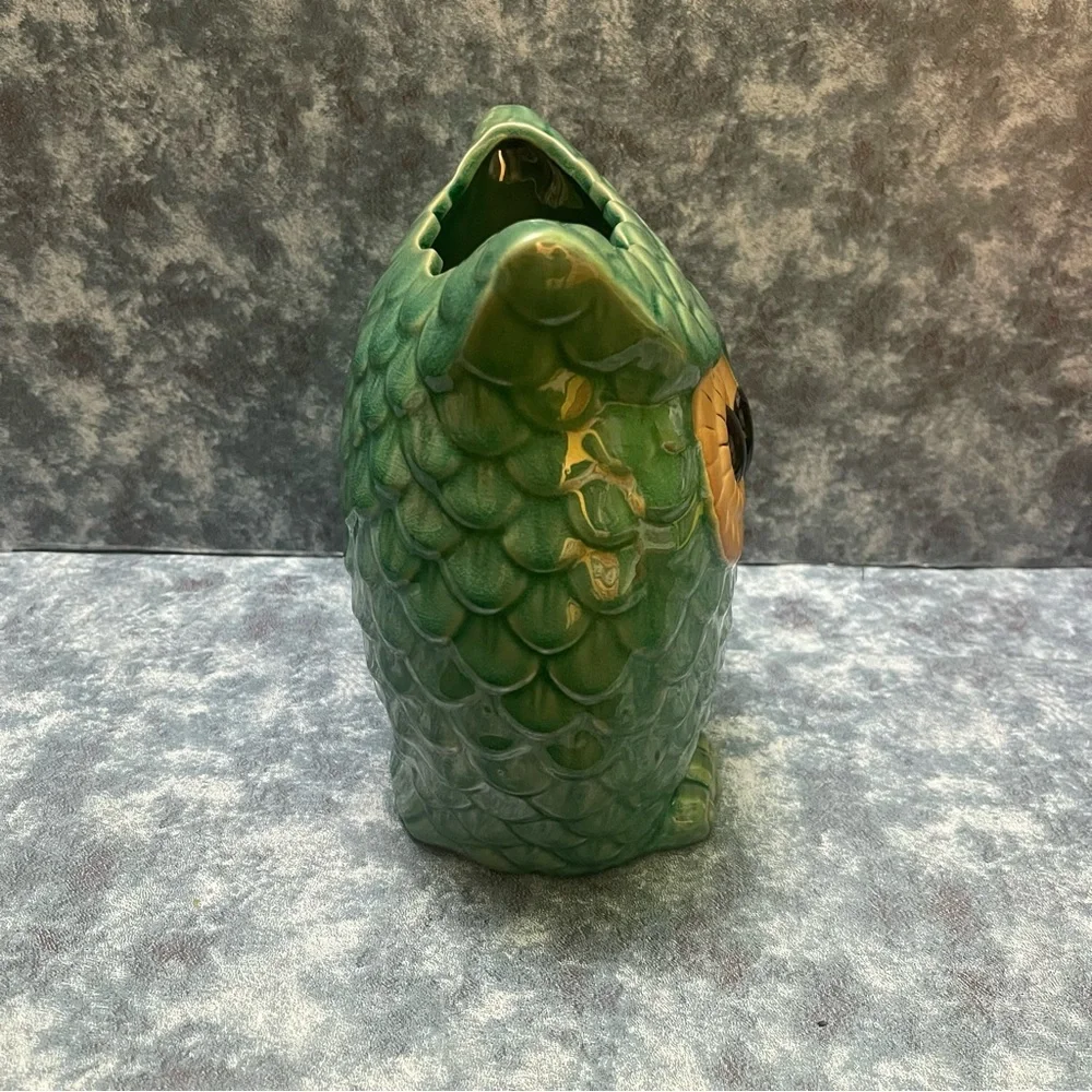 Ceramic Owl Planter Vase Green Glazed Big eyes